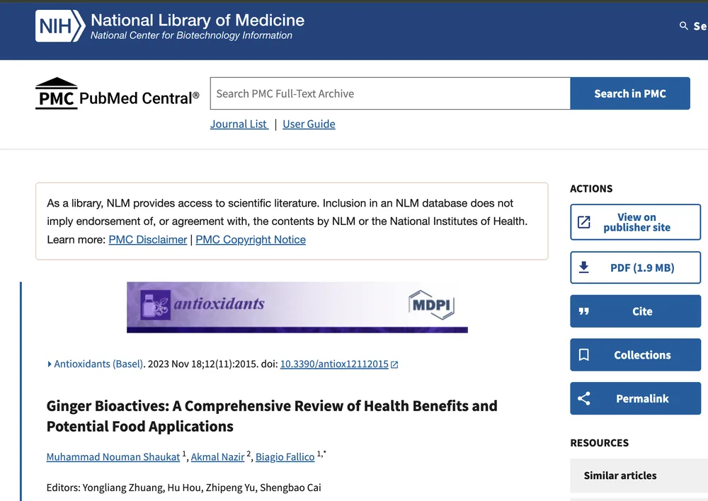 Preview of the research review Ginger Bioactives: A Comprehensive Review, on PubMed Central