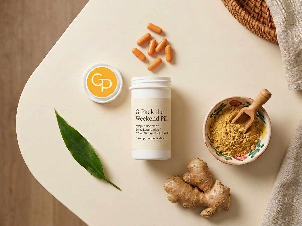 G-Pack capsules with ginger root and ginger powder